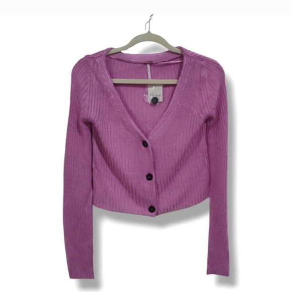NWT Free People Game On Cardigan in Butterfly Blush Size XS $78 - Picture 6 of 9